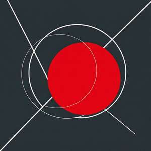 Tapet geometric minimalist cu un cerc roșu și linii albe pe fundal gri închis. — OnePlus Fundal