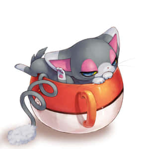 Glameow dormind în cană — Pokemon drăguț Fundal
