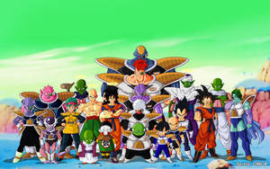 Personaje Dragon Ball Z pe planeta Namek cu San Goku, Piccolo și alți androizi. — Dragon ball z GIF Fundal