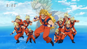 Dragon Ball Z San Goku super broly, mai mulți super saiyeni într-unul singur, personaj anime cu păr galben țepos.