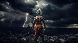 Goku, Ultra Instinct, Dragon Ball Super, fundal anime, fulger, furtună, estetică întunecată, fundal 4K, artă AI