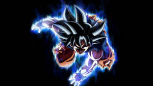 Dragon Ball Goku cu putere de fulger albastru super broly, transformându-se în modul super Saiyan.