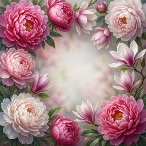 Bordură florală de colț cu bujori și magnolii în gradient de la roz la alb, elegantă. — Motorola Razr 70 Fundal