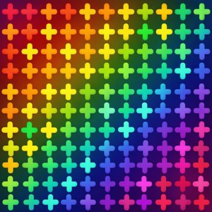 Wallpaper vesel cu semne plus în gradient de curcubeeu. — Motorola Razr 70 Fundal