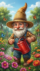 Gnome udând flori într-o grădină însorită. — iPhone 5 Fundal