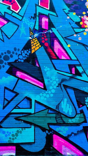Graffiti abstract roz și albastru pe perete pentru iPhone — Artă abstractă Fundal
