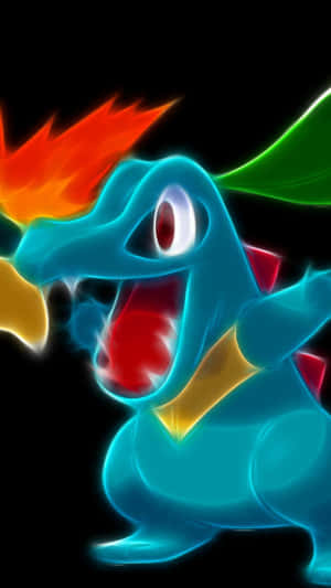 Grafică Neon Totodile — Pokemon Telefon Fundal