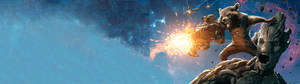 Groot și Rocket trăgând cu armele wallpaper dual monitor