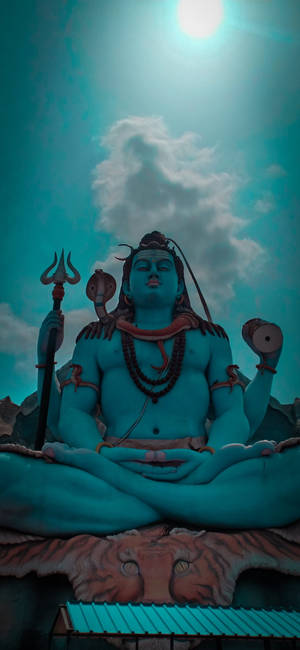 Har Har Mahadev Statuie Albastră — iPhone 12 Fundal