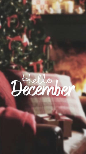 Hello December Peste Pernă Roz Neclară — Atmosferă confortabilă de Crăciun Fundal