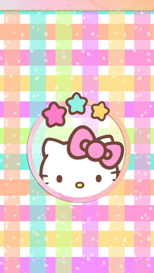 Fundal de perete cu Hello Kitty kawaii țesut în culori pastelate.