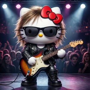 Hello Kitty cântă pe scenă la chitară. — Pixel Watch 5 Fundal
