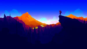 Fond de ecran cu Henry din Firewatch pe munții albastru-portocalii