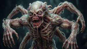 O creatură hibridă grotescă estompează linia dintre extraterestru și necromorf. imagine de fundal