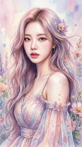 O pictură delicată în acuarelă a unui idol Kpop, cu elemente florale. — Kpop GIF Fundal