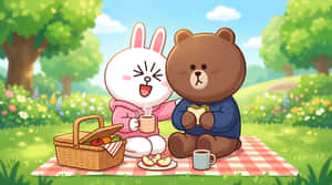 iepuraș, urs, iepure, picnic, parc, exterior, natură, vară, prietenie, drăguț, kawaii, ilustrație, desen animat, stil de viață, timp liber, mâncare, sandviș, cafea, primăvară, însorit