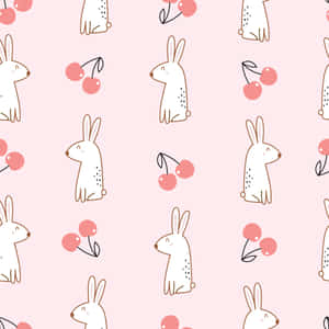 Iepuraș încântător înconjurat de adorabilii cireșe roz — Kawaii roz Fundal