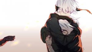Îmbrățișare anime cu cuplu cu păr alb wallpaper — Îmbrățișare anime Fundal