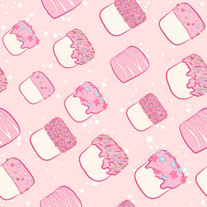 Încântătoare varietate de elemente Kawaii pe fundal roz — Kawaii roz Fundal