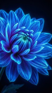 O vedere macro de aproape a unei flori albastre neon care strălucește în întuneric. — Albastru neon estetic Fundal