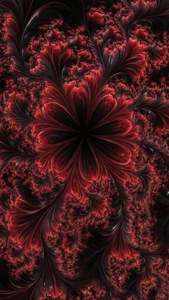 Model fractal trippy cu estetică întunecată, cu forme organice asemănătoare florilor, de un roșu profund — Psihedelic întunecat estetic Fundal