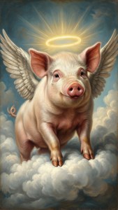 Porc înger cu aripi și nimb. — Porc drăguț GIF Fundal