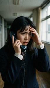 Rikako face un apel telefonic tensionat într-un coridor întunecat. — Valuri oceanice Fundal