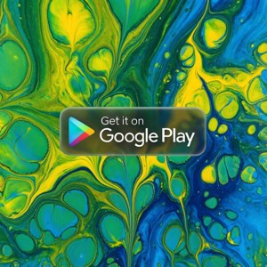 Artă abstractă fluidă colorată, suprapusă cu insigna Google Play — Pixel Watch 5 Fundal
