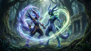 Zacian și Zamazenta în cețoasa Pădure a Somnului