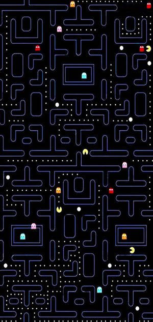 Wallpaper cu interfața jocului Pac-Man pe Galaxy S10 Plus — iPhone 13 Pro Max Fundal