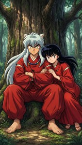 Tapet clasic cu Inuyasha și Kagome din Inuyasha — Anime cuplu GIF Fundal