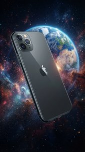 iPhone 11 Pro Max Space Gray plutind în spațiu cu Pământul în fundal. — iPhone 11 Pro Max Fundal