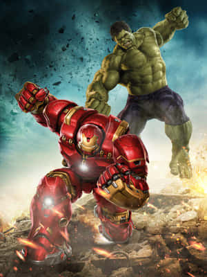 Iron Man și Hulk se înfruntă într-o bătălie epică — Galaxy Z TriFold Fundal