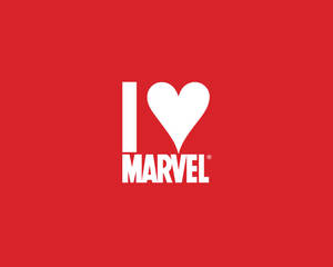 Iubesc benzile desenate Marvel cu o inimă mare albă pe fundal roșu.