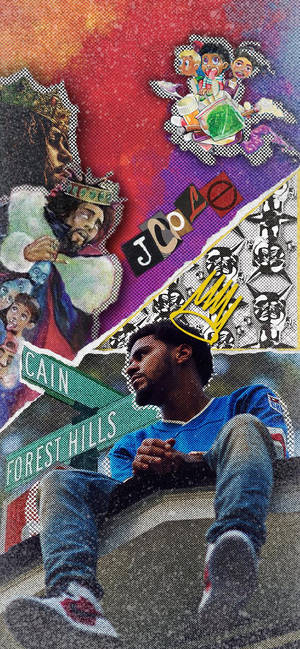 Fond de ecran colaj artistic J Cole — iPhone 12 mini Fundal