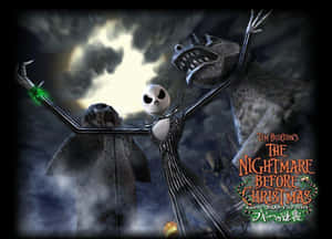 Jack Skellington și Zero explorează Orașul Halloween noaptea — Coșmar înainte de Crăciun Fundal