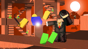 Tapet cool HD cu avatar în costum în jocul Roblox.