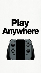Un fundal tipografic cu textul „Joacă Oriunde” și silueta Nintendo Switch imagine de fundal