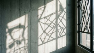 Modele abstracte de umbre pe un peretel de beton alb, artistic și modern.