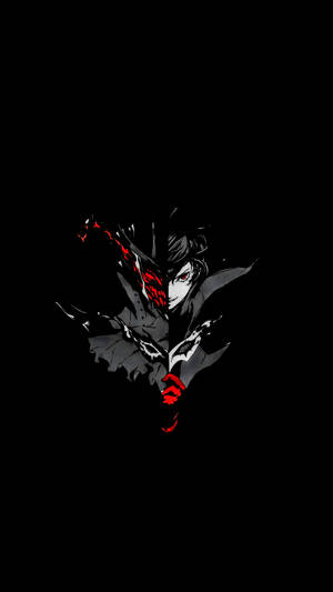 Fond de ecran AMOLED cu Joker din Persona 5 pe un fundal negru.