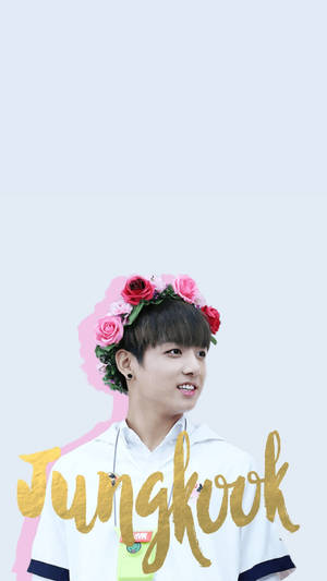 Jungkook BTS drăguț în coroană de flori roz — Bts drăguț Fundal