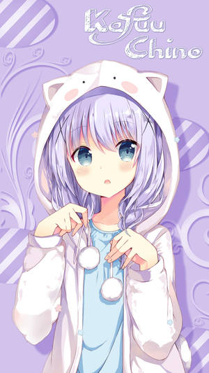 Kafuu Chino Kawaii Anime în Hanorac de Iepure