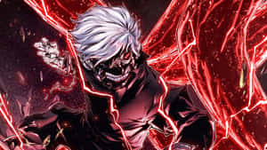 Kaneki Mască Băiat Anime Art Energie Roșie — Tokyo ghoul GIF Fundal