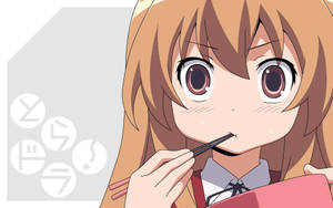 Kawaii Anime Taiga Aisaka Mancând cu Bețișoare — Kawaii anime Fundal
