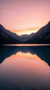 Un lac de munte liniștit la răsărit, cu reflexii roz și portocalii, ideal pentru Pixel 9a. — Pixel 9a Fundal
