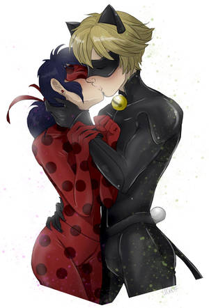 Tapet Ladybug și Cat Noir sărutându-se în stil comic