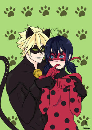 Tapet imprimeu câine Ladybug și Cat Noir sărutându-se — Gărgărița și cat noir sărut Fundal
