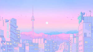 Laptop cu Siluetă Roz Pastelată Estetică Tumblr — Pastel estetic GIF Fundal