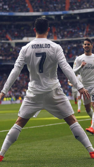 Legenda fotbalului Cristiano Ronaldo, vedere din spate cool