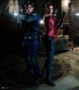 Fond de ecran HD cu Scott Kennedy și Claire Redfield la RPD în Resident Evil 2 Remake — Galaxy Z Fold8 Ultra Fundal